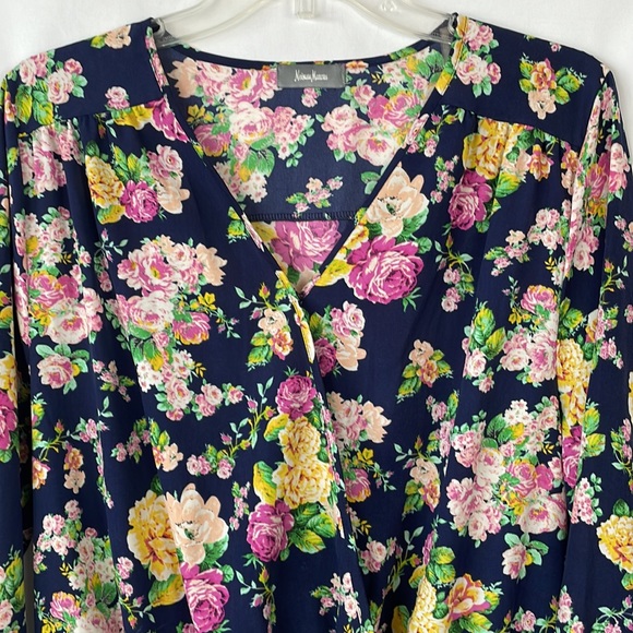 Neiman Marcus Navy Blue Floral Long Sleeve V-Neck Romper - Size Large - Picture 2 of 14